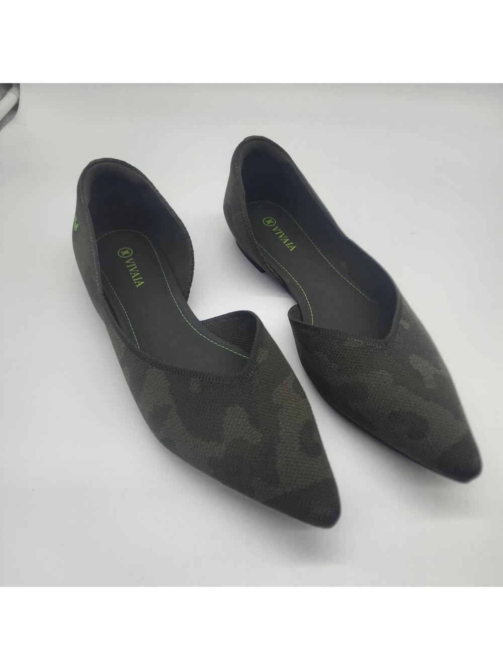 LKNW Vivaia Melia pointed-toe D'Orsay flats camouflage green 41.5 10